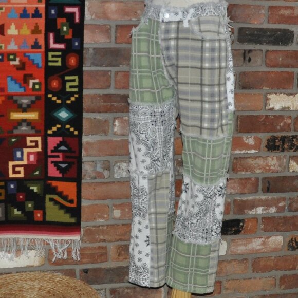 Raggedy Ann Inspired Frayed Patchwork Plaid & Bandana High Rise Pants M - Picture 2 of 12